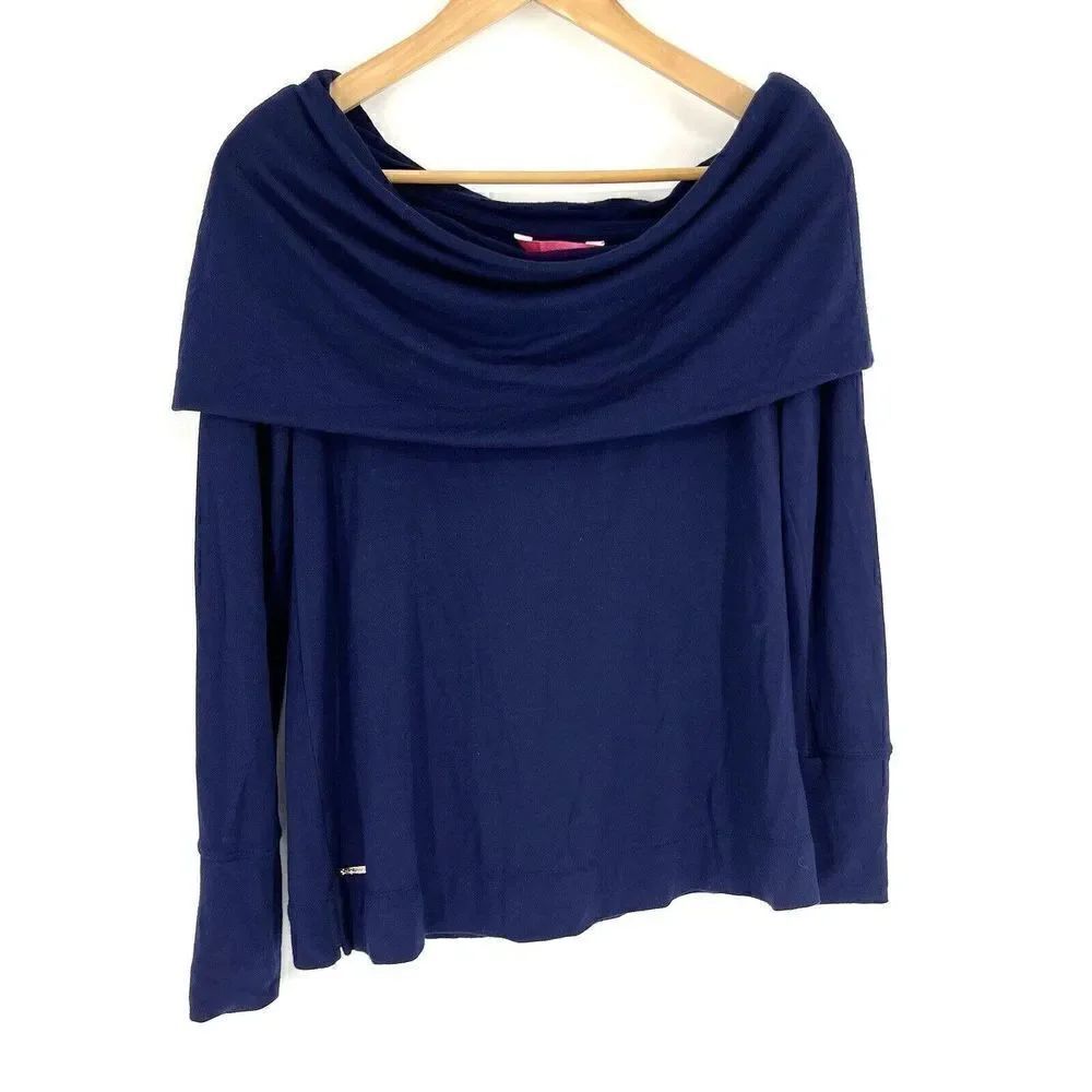 Lilly Pulitzer Top Size XS Womens Navy Belinda Knit Off Shoulder Ruffle Pullover